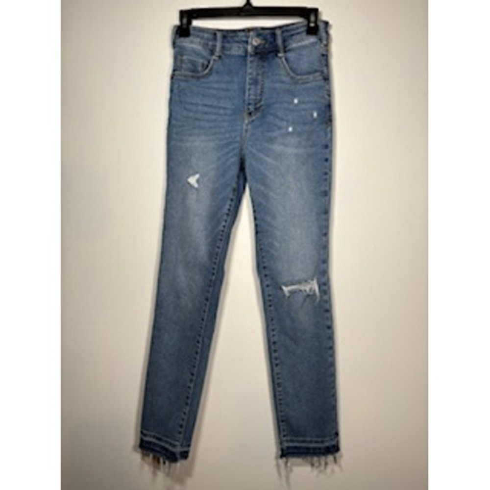 PILCRO Cigarette Jeans 26‎ Blue High Rise Distressed Raw Hem Indie Boho Y2K